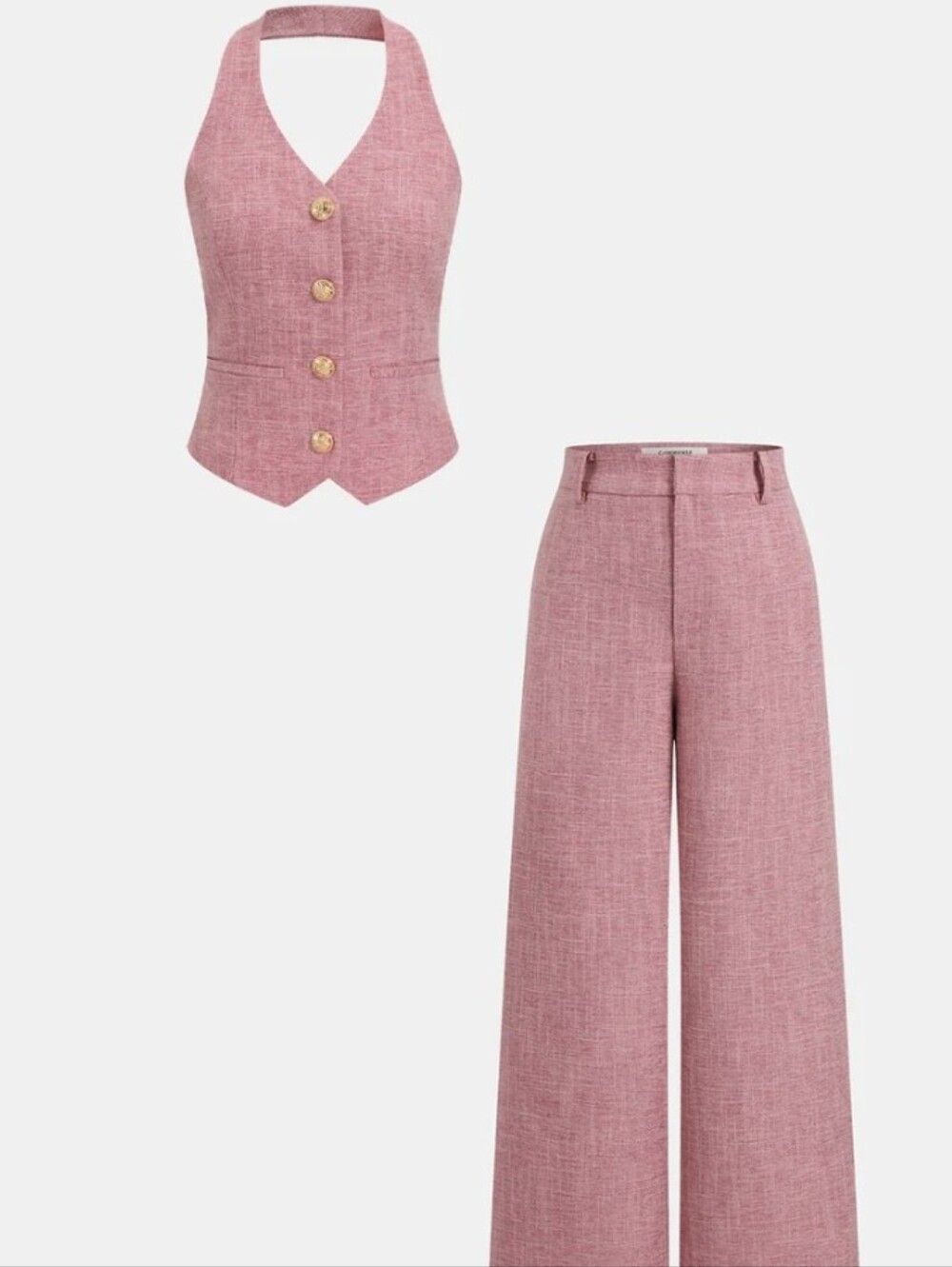 Commense Halter Neck Vest Top + Wide Leg Pantsuit 2-PC Set Pink S NWT - Picture 8 of 8